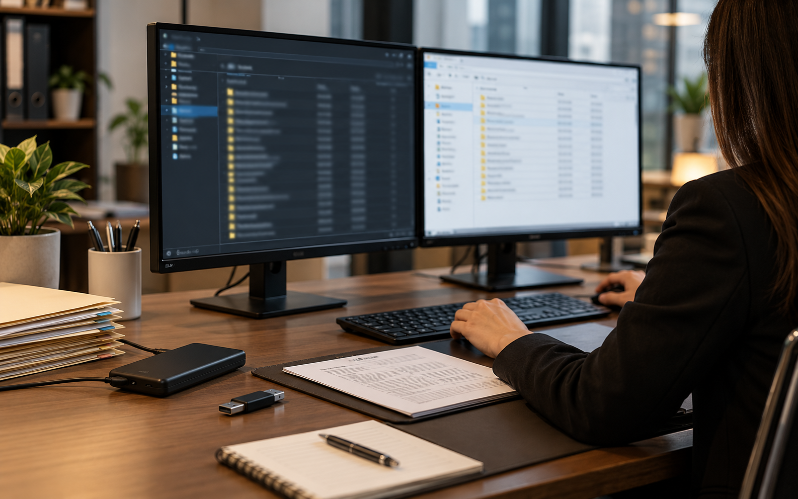 Faceless analyst preparing clean audit delivery copies