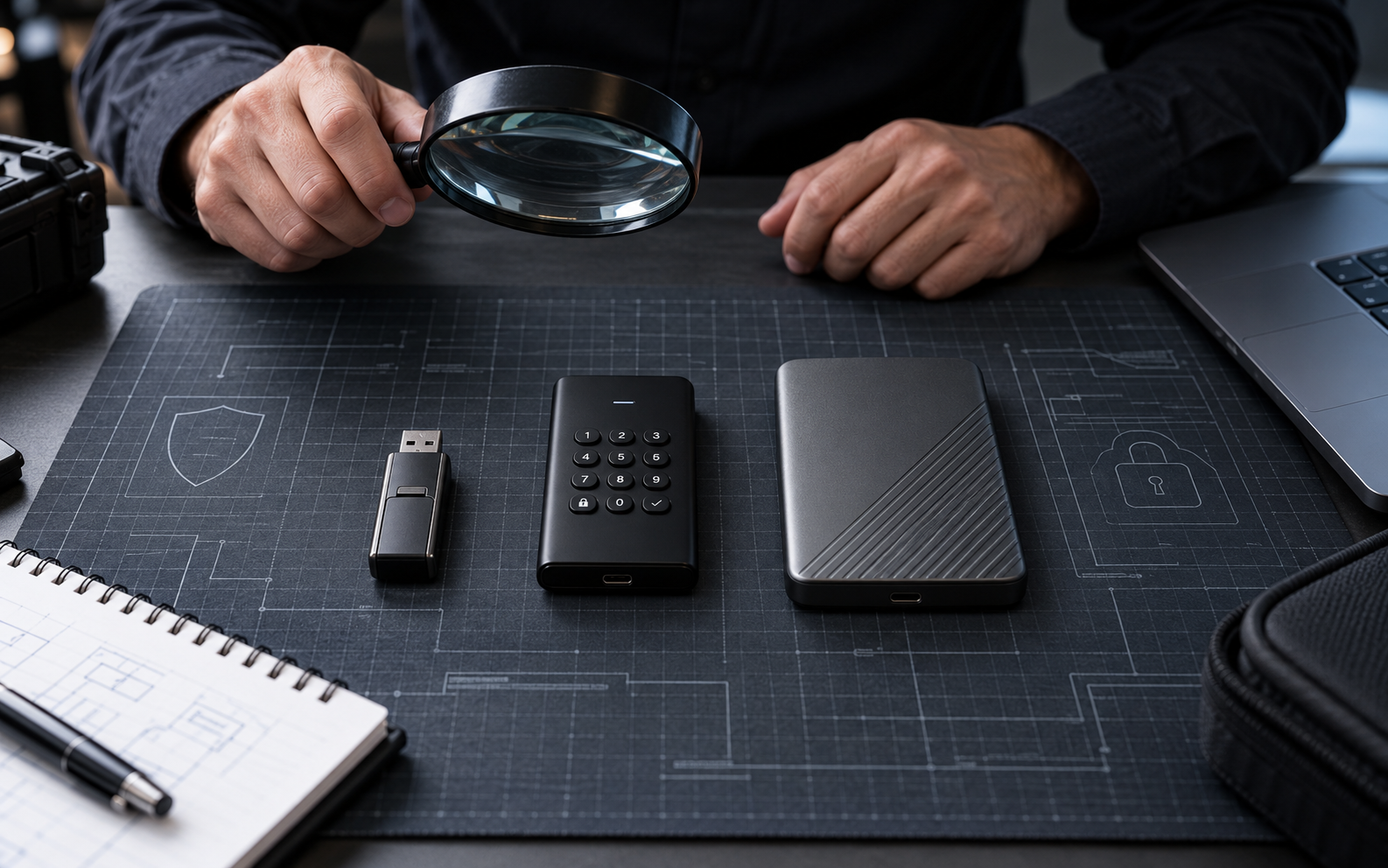 Security professional comparing removable-drive protection options