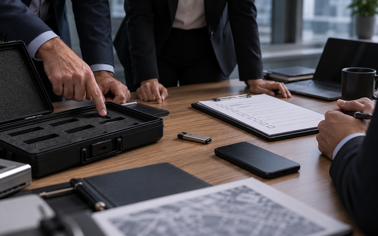 Faceless response team investigating a missing audit drive