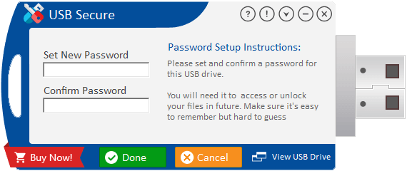 USB Secure password workflow screen